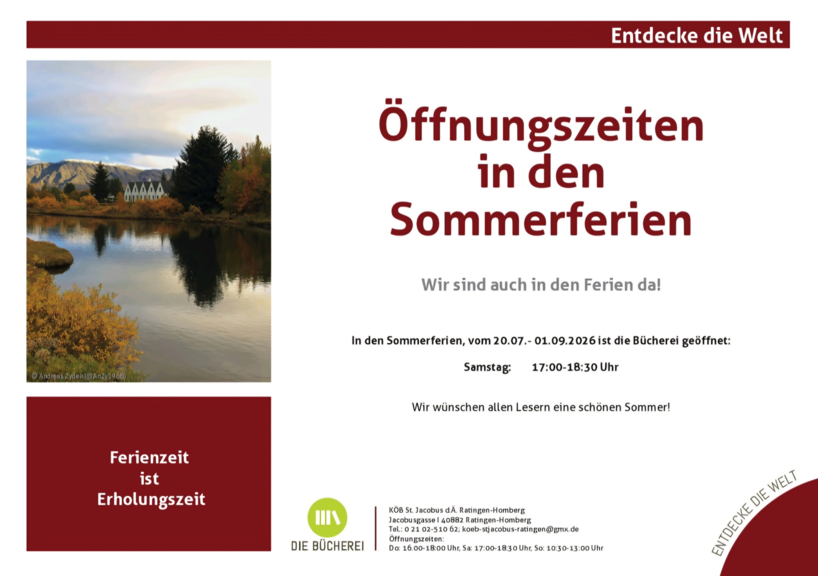 Ferienöffnungszeiten Sommer 2026